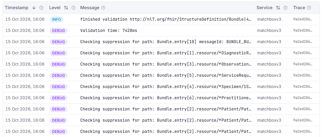Screenshot of the logs generated during a validation